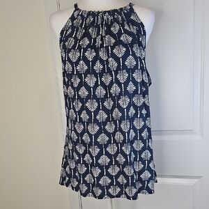 Escapada Living Navy and White‎ Leaf Pattern Blouse Sise XL NWT